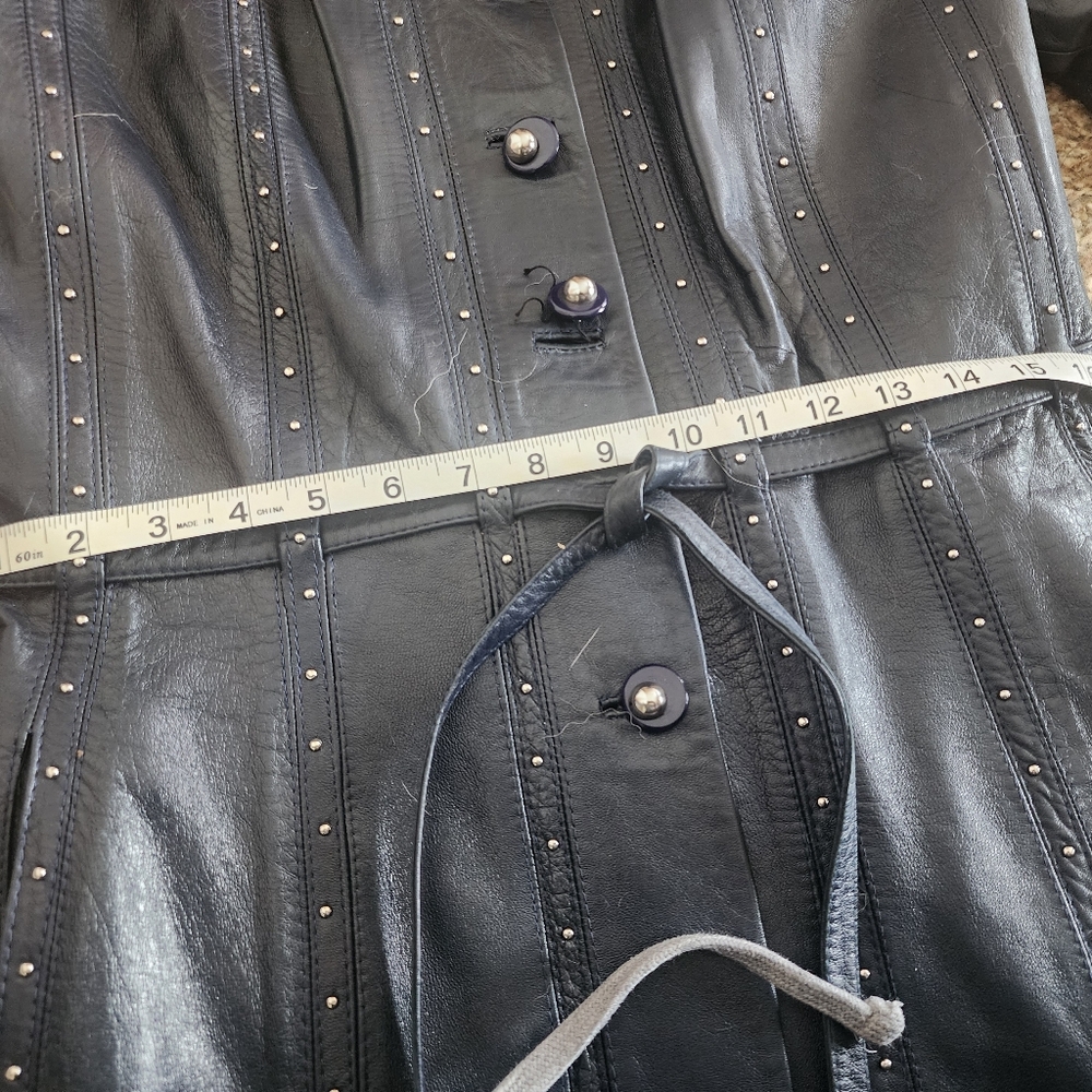 Chic Navy Blue, Gamolin Of Barcelona Vintage Leather Studded Women's Trench Coat - Picture 14 of 16
